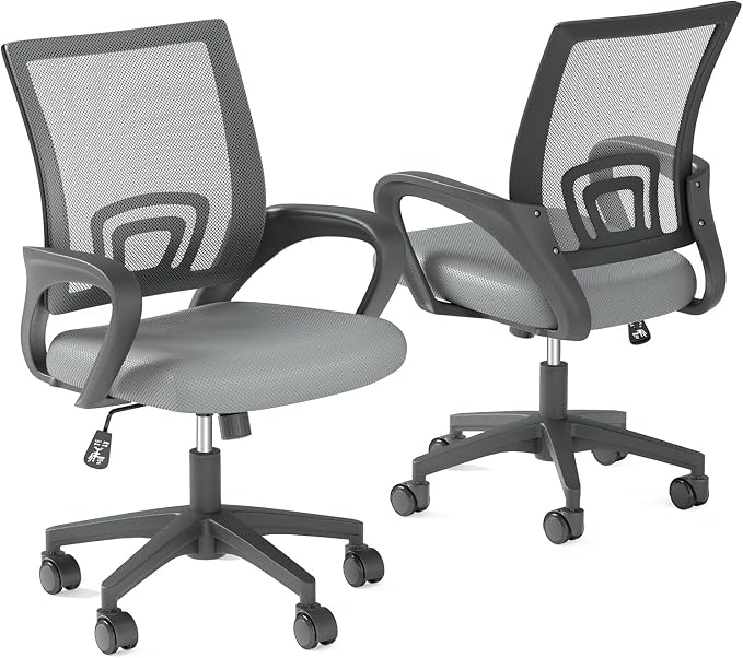 OS MOTOR Ergonomic Mid-Back Mesh Office Chair (Light Gray, 2 Pack) | Lumbar Support, Adjustable Height, Swivel Rolling Design, Comfy Armrest, Home, Office, Work, Study, Gaming, Vanity