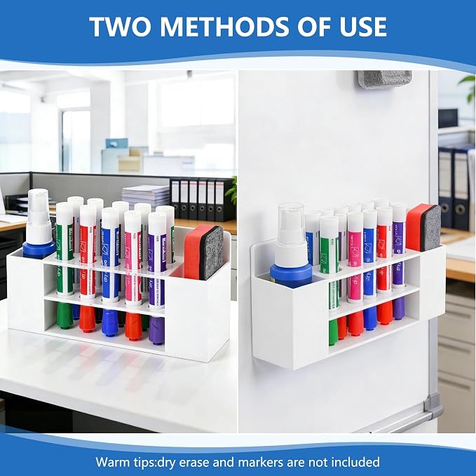 Acrylic Magnetic Dry Erase Marker Holder, 10 Slots White Magnetic Marker Pen Holder, Magnet Storage for Whiteboard, Desk Locker Organizer Accessories, Office, Classroom, Home