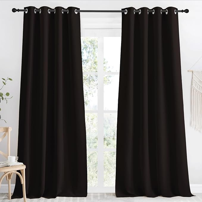 NICETOWN Toffee Brown Blackout Curtain 118 inch Long, W55 x L118, 1 Panel, Thermal Insulated Window Treatment with Grommet Room Darkening Thermal Insulated Panel for Bedroom/Living Room