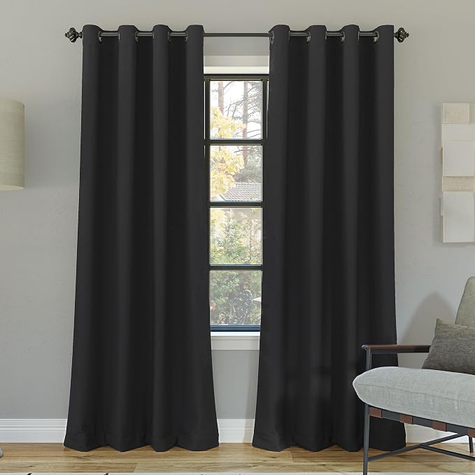 Sun Zero Nordic 2-Pack Theater Grade Noise Reducing Extreme 100% Blackout Grommet Curtain Panel Pair, 52" x 84, Coal Gray