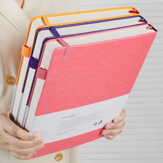 FOCUS DAY Lined Journal Notebook for Women/Men Writing Work, 320 Pages A4 Large Notebook notepads 8.5 x 11 for Note Taking, Hardcover Leather Journal, 100Gsm Thick Paper, Pink