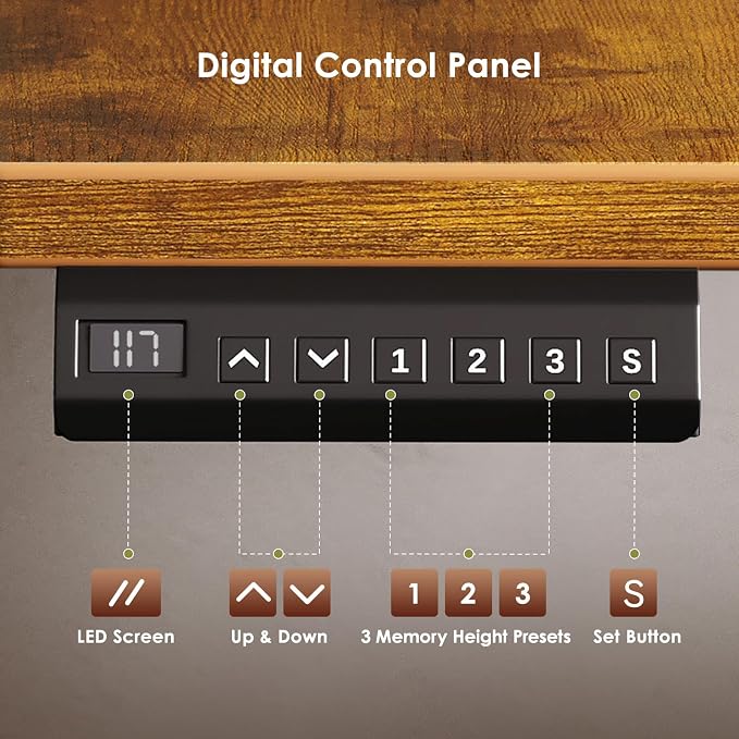 OffiGo Electric L Shaped Standing Desk, 63 Inches Height Adjustable Table, Reversible Corner Stand Up Desk, Lifting Computer Table for Home Office, Computer Workstation, Rustic Brown