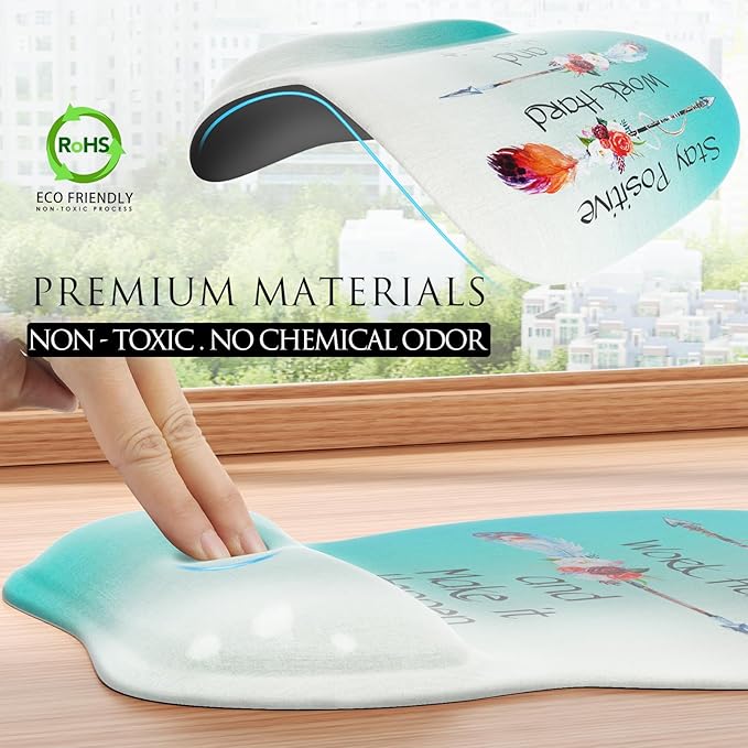 MROCO Ergonomic Mouse Pad with Gel Wrist Rest, Smooth Wrist Support Surface, Non-Slip PU Base for Pain Relief, Comfortable Mousepad for Computer, Laptop, Office & Home, 9.4 x 8.1 in, Feather Arrow