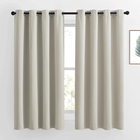 NICETOWN Natural Blackout Living Room Curtain - Grommet Window Treatment Thermal Insulated Solid Room Darkening Drapes Sound Dampening for Bedroom, 1 Panel, W52 x L63