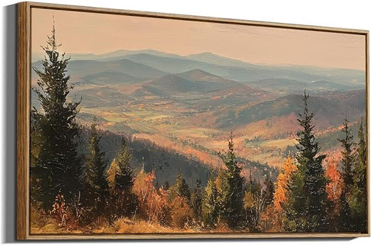 InSimSea Extra Large Framed Vintage Fall Wall Art, Living Room Farmhouse Decor, Autumn Mountains Forest Landscape Canvas Prints, Retro Long Pictures for Bedroom Above of Bed, 20x40inch