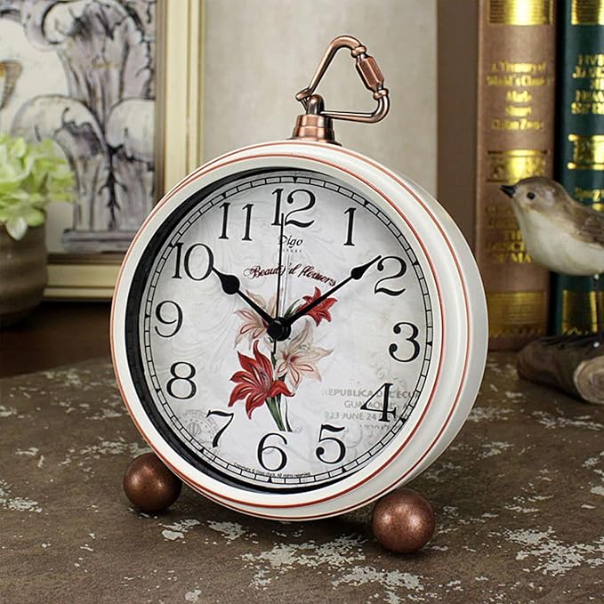 Maxspace Classic Vintage Clocks - Elegant and Decorative Analog Clock,Silent Non-Ticking Clock with Distressed Metal Frame for Office, Living Room or Bedroom