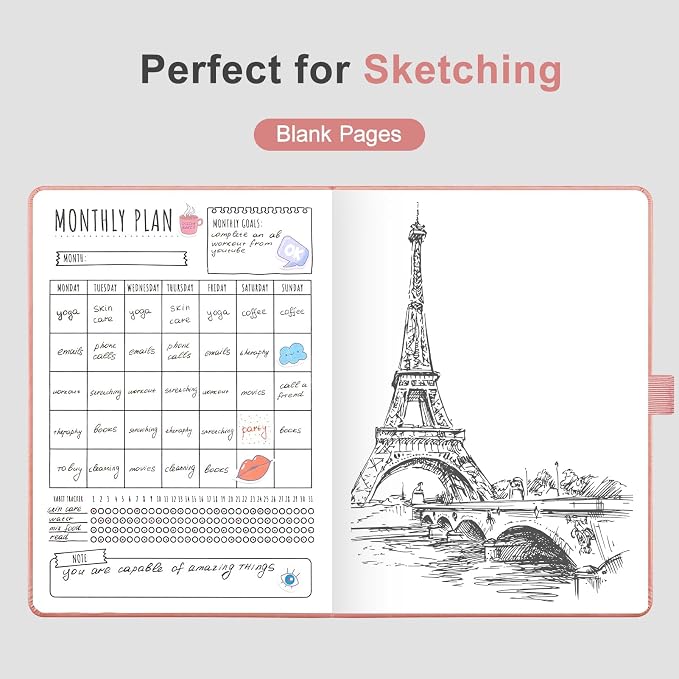 AHGXG Blank Journal Notebook, 160 Pages, A5 Medium Size (5.7'' x 8.3''), 120 GSM Thick Paper, Leather Hardcover, for Sketching, Drawing, Painting (Pink)