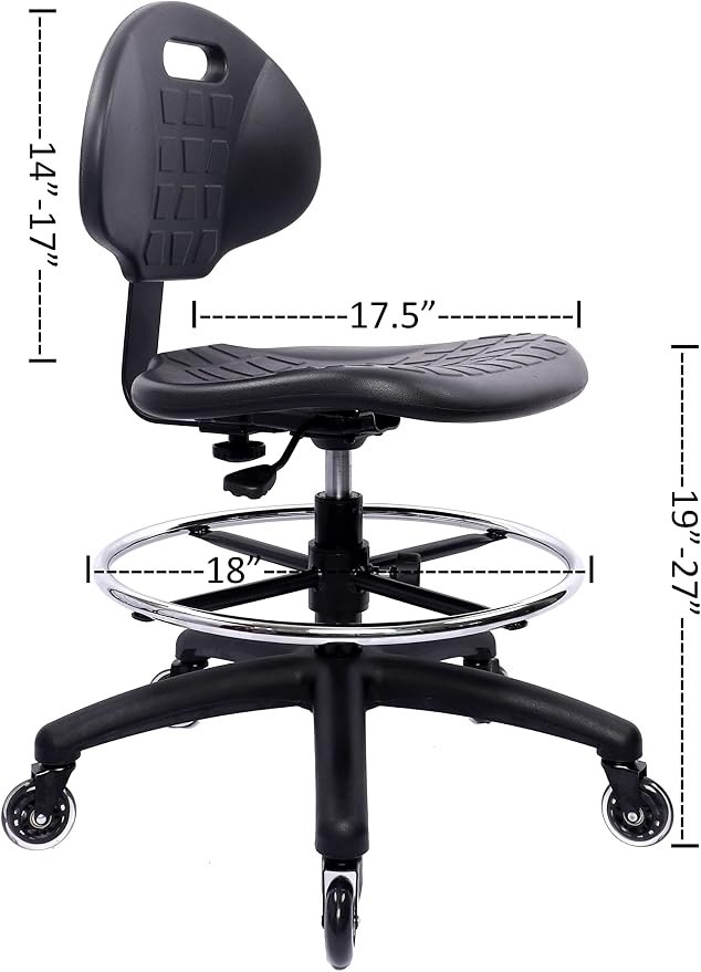 ESD Anti Static Ergonomic Polyurethane Chair Adjustable Height Heavy Duty Easy to Clean for Research, Laboratory and Cleanroom (Rollerblade Style Rubber Casters, Medium Stool)