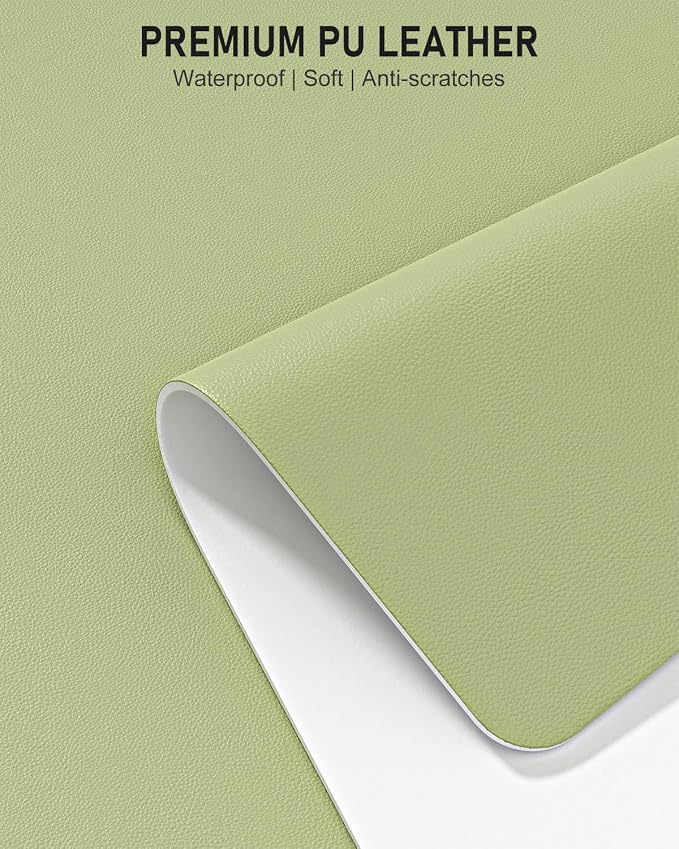 Desk Pad, 48" x 17" PU Leather Non-Slip Desk Mat Large Mouse Pad for Desktop, Waterproof Laptop Computer Writing Mat for Office, Home, Work, Gaming, Green