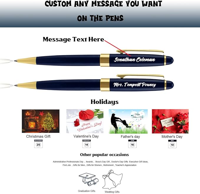 Yastar Personalized Gift Pen with a Custom Keychain - Executive Writing Pen with 2 Black Ink Refills Engraved with Your Message Name on the Pens Gift Set for Man/Women/Writers/Collection/Journalist