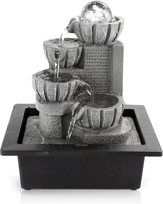 Dyna-Living Water Fountains Indoor Tabletop Water Fountain with LED Rolling Ball Feng Shui Waterfall Fountain for Modern Home Decor Office Living Room Decoration