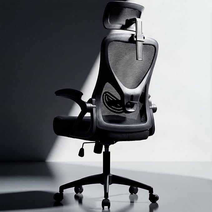 Ergonomic Office Chair–Mesh Computer Chair with Adjustable Lumbar Support, 2D Headrest, Foldable Armrests & Class 3 Gas Lift–Comfortable Home Office Desk Chair for Long Sitting, 400 lbsBlack