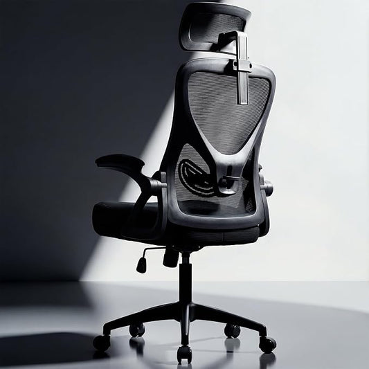 Ergonomic Office Chair–Mesh Computer Chair with Adjustable Lumbar Support, 2D Headrest, Foldable Armrests & Class 3 Gas Lift–Comfortable Home Office Desk Chair for Long Sitting, 400 lbsBlack