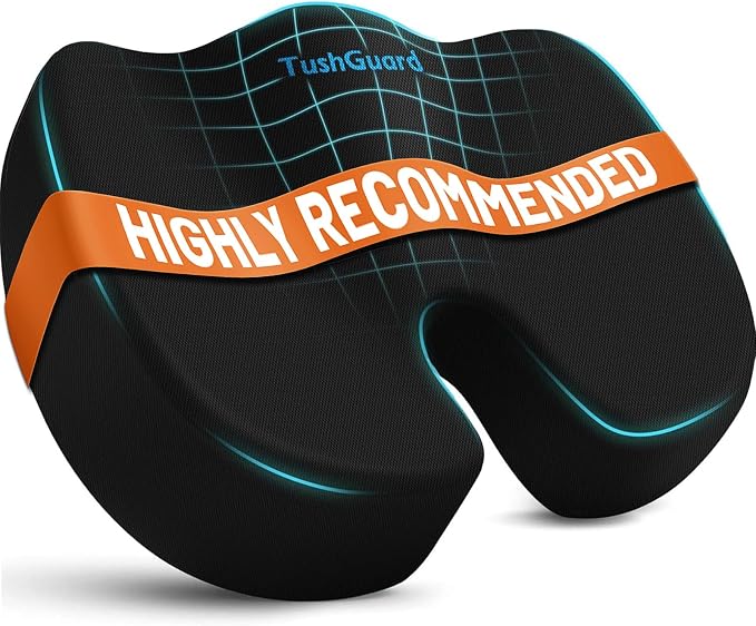 TushGuard Memory Foam Seat Cushion for Office Chair, Car Seat, Black, XXL | Office Chair Cushion for Car, Airplane - Chair Pad for Long Sitting Sciatica, Hip, Coccyx,Tailbone Pain Relief, Butt Pillow