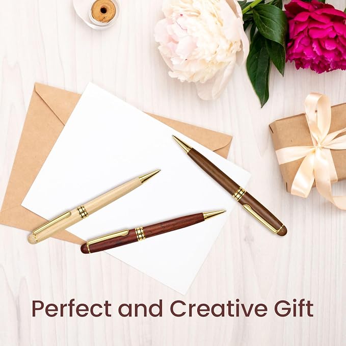 Cambond Wood Ballpoint Pens Gift Set - Luxury Wooden Pens for Men Women Journaling Executive Office, 1.0 mm Medium Point Black Ink, Retractable Twist Writing Pen with Box, 3 Pens with 3 Refills