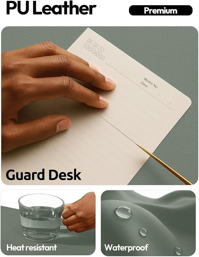 YSAGi Leather Desk Protector, Office Mat, Large Mouse Mat, Non-Slip PU Leather Blotter, Laptop Desk Pad, Waterproof Writing Pad for Office and Home (Dark Green, 47" x 17")