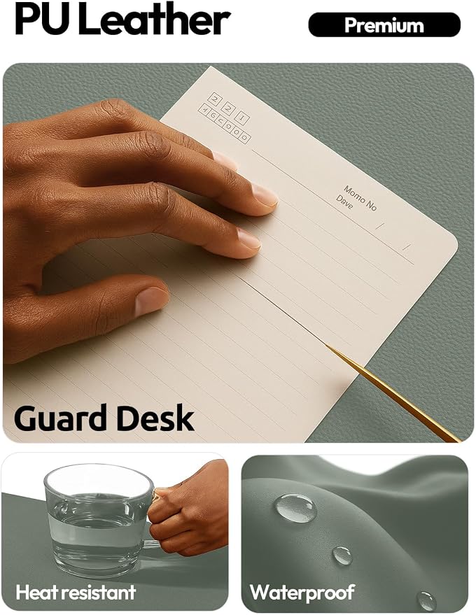 YSAGi Leather Desk Protector, Office Mat, Large Mouse Mat, Non-Slip PU Leather Blotter, Laptop Desk Mat, Waterproof Writing Pad for Office and Home(Dark Green, 63" x 17.2")