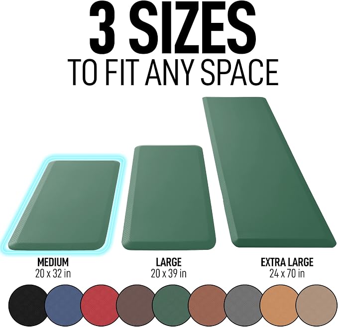 Zulay Home Large 20 x 32 Inch Anti Fatigue Floor Mat - 3/4 Inch Thick Cushioned Kitchen Mats for Standing - Comfortable Padded Floor Mats for Standing Work Desk - Memory Foam Kitchen Mat - Green