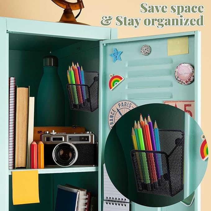 Magnetic Pen Holder for Whiteboard, 2 Pack Magnetic Marker Holder, Black | Rust-Resistant Heavy-Duty Mesh Metal, Strong Magnets, Dry Erase Marker Pencil Organizer, Locker & Refrigerator - Performore