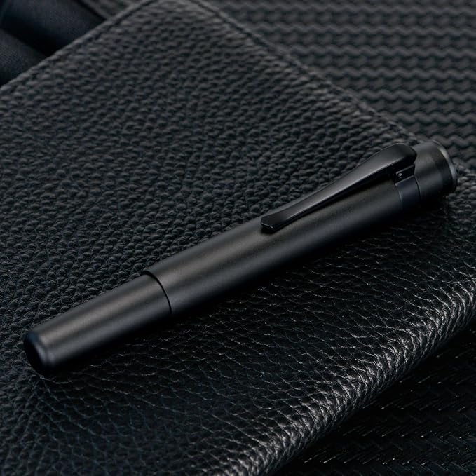 HONG DIAN M2 Black Forest Mini Fountain Pen, Medium Soft Nib & Sleek Shape Aluminium Short Pocket Travel Pen (Matte Black)