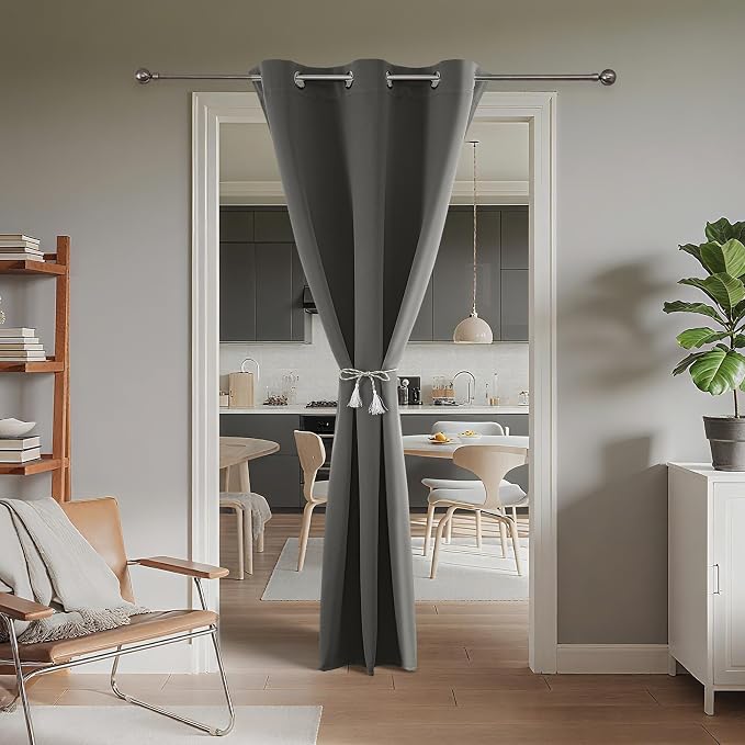 Joydeco Blackout Door Curtain for Doorway Privacy 84 Inches Long, Grommet Closet Curtain for Open Closet, Room Divider for Bedroom Living Room (Light Grey, 52Wx84L, 1 Panel)