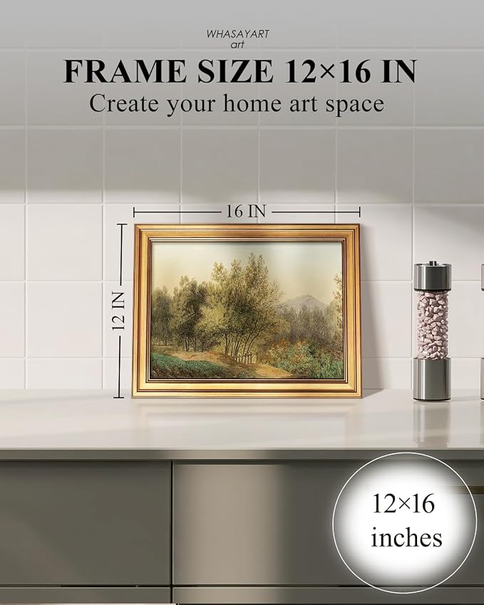 HUARCEY Gold Framed Vintage Wall Art for Living Room, Landscape Painting Prints Shelf Decor for Kitchen, Aesthetic Bedroom Wall Art, Best Gifts for Friends or Family - The Quiet of the Alps 16L x 12W