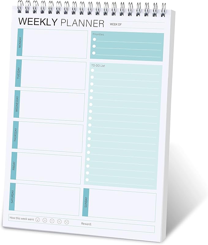 Weekly Planner Notepad,Spiral To Do List Undated Planning Pad, Weekly Organizer for Students, Weekly Agenda for Work & Daily Life, 52 Sheets, 6.5 x 9.8 in (Green)