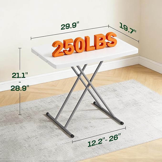 BestOffice 30 Inch Picnic Table, Utility Foldable Tray Table for Small Spaces, Small Desk Adjustable Height for Party Event, Camping, White