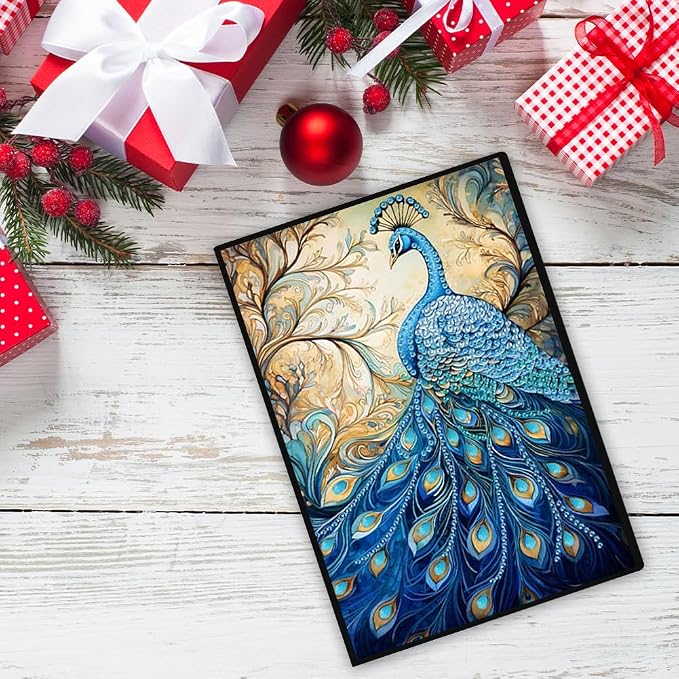 FRANDEK Pearl Painting Notebook Kit, Blue Peacock A5 DIY Journal with 50 Blank Pages, Diamond Gem Art Cover with Waterproof Canvas, Beginner Craft Set with Full Tools for Adults
