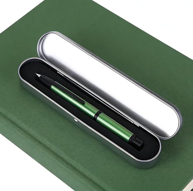 Jinhao 10 Retractable Fountain Pen, Seapine Green Metal F Writing Pen with Converter and Pen Box
