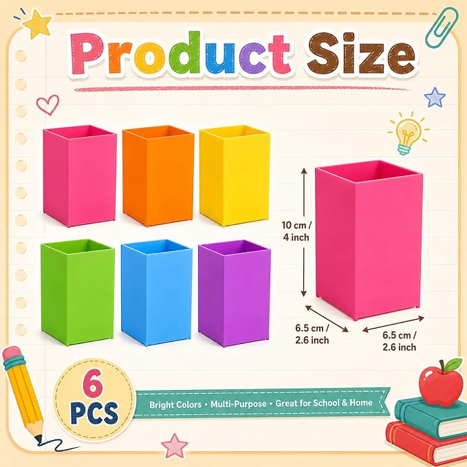 gisgfim 6 Pcs Colorful Acrylic Pen Holder for Desk Makeup Brush Holder Acrylic Pencil Cup Multipurpose Desktop Stationery Storage Organizer Desk Accessories for Classroom Home School Office Supplies