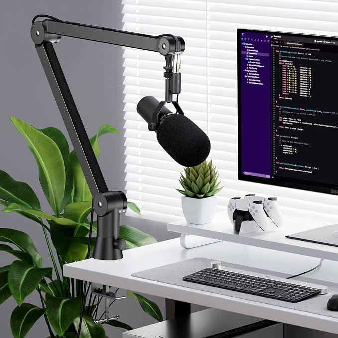 Mic Boom Arm Stand Compatible with Shure SM7B, MV7, Blue Yeti Mic, Fifine microphone, HyperX QuadCast Mic and Most Microphones, Premium Microphone Arm by YOUSHARES