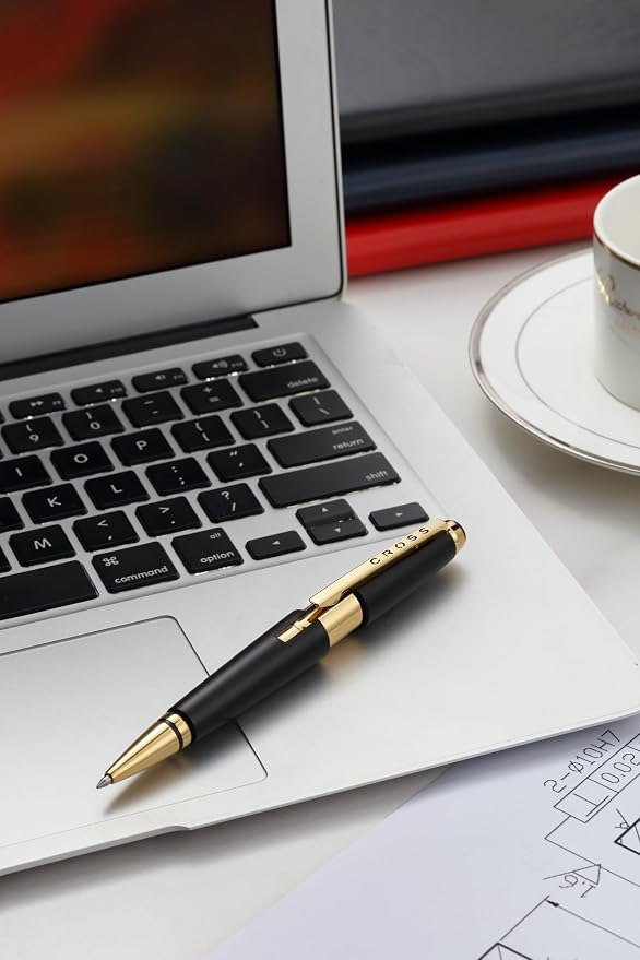 Cross Edge Matte Black Lacquer with Gold PVD Appointments Selectip Rollerball Pen, Black Ink - Elegant Accessory for Smooth Writing - Capless Slide-Open & Snap-Shut Design - Comfortable Grip