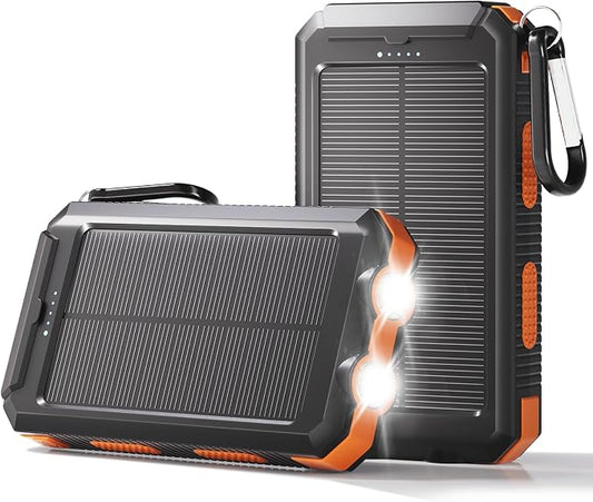 Solar Power Bank 38800mAh Portable Charger for Phone with USB-C, Outdoor Waterproof Battery Pack, 3 Outputs, Emergency LED Flashlight, Reliable Backup Power for Camping Hiking Travel and Power Outages