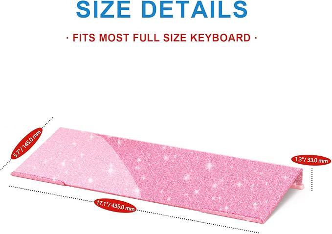 WINFFOR Comfortable Computer Keyboard Stand - Ergonomic Keyboard Riser Acrylic Tilted Keyboard Holder for Easy Typing&Working at Home Office - Fits All Keyboard Sizes - 17'' Wide (Glitter Pink)