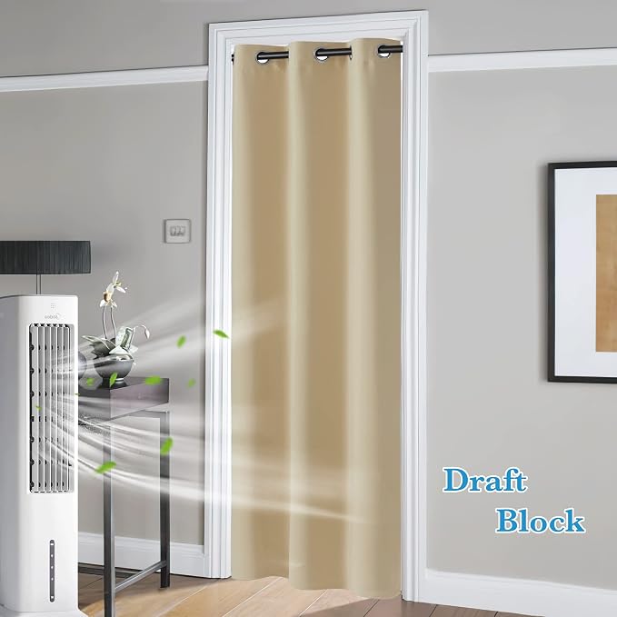 RYB HOME Blackout Curtains Thermal Insulating Privacy Temporary Door Curtains for Bedroom Closet Doorway Accordion Door Interior Living Room Kids Nursery Dining, Wide 60 x Long 90 inch, Cream Beige
