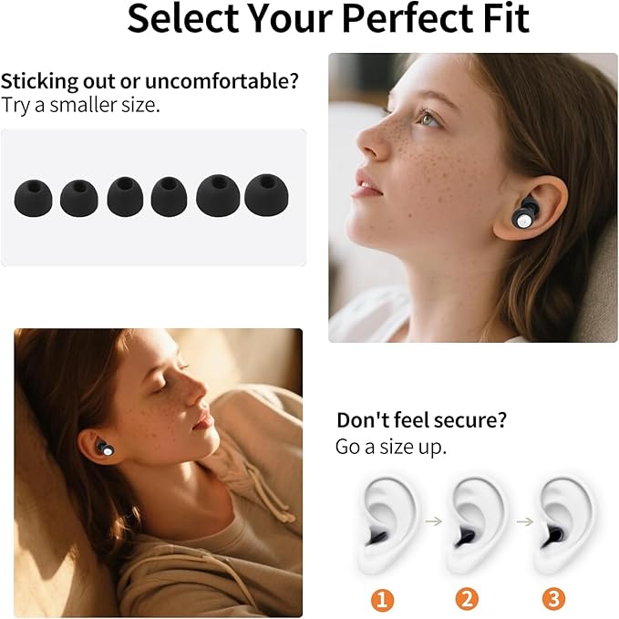 Ear Plugs for Sleeping Noise Cancelling, Ultralight Silicone Earplugs for Concert, Hearing Protection Earplugs for Work, Travel, Airplane, Reusable, Perfect for Focus and Relaxation(Black)