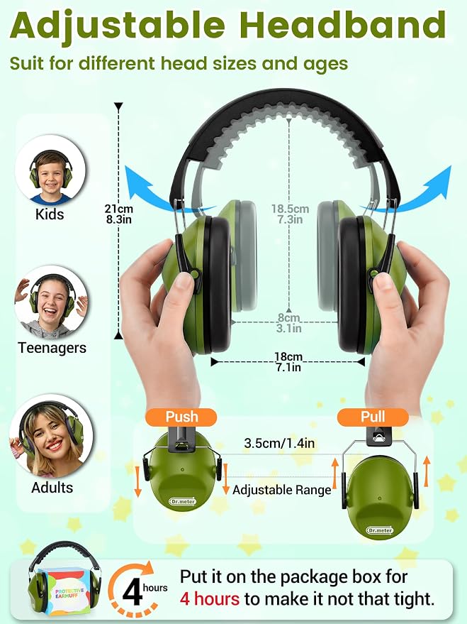 Dr.meter Noise Cancelling Ear Muffs: SNR27.4 Noise Cancelling Headphones for Autism with Adjustable Headband - Hearing Protection Ear Muffs for Kids Autism Sensory Monster Truck Demo Derby Mowing
