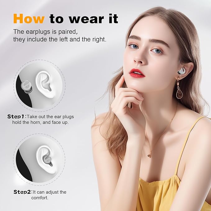 Ear Plugs for Sleeping Noise Cancelling, 36dB Noise Reduction Earplugs, Silicone Reusable Hearing Protection Ear Plug, Waterproof Earplug Suitable for Sleeping (Grey, 1 Pair)