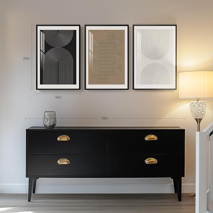 Framed Boho Neutral Abstract Wall Art, Set of 3 Modern Art Prints Paintings Artwork for Walls, Minimalist Black White Brown Geometric Pictures for Living Room, Dining Room, Bedroom Wall Decor 16x24 In