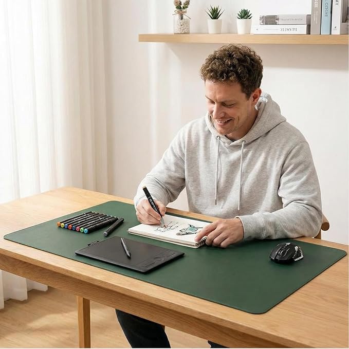 Leather Desk Pad Protector, Office Desk Mat, Large Mouse Pad, Non-Slip PU Leather Desk Blotter, Waterproof Computer Desk Writing Pad for Office and Home (Dark Green, 24" x 32")