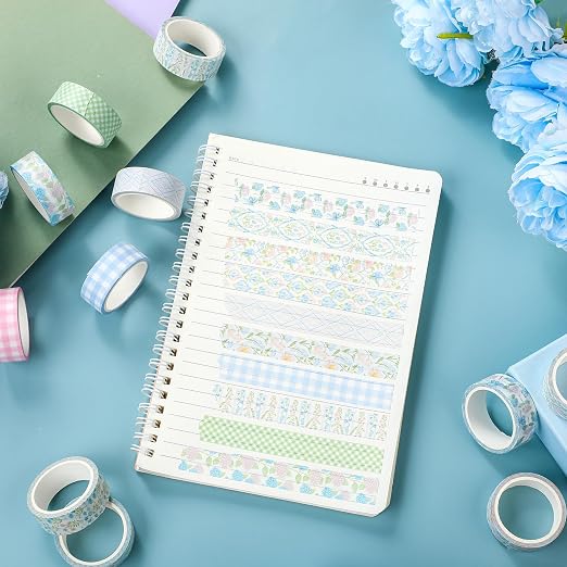 12 Rolls Watercolor Floral Washi Tape Set 15 mm Vintage Flower Decorative Masking Tape for Summer School Arts DIY Craft Scrapbook Journal Supplies Gifts(Pink and Blue,Flowers)
