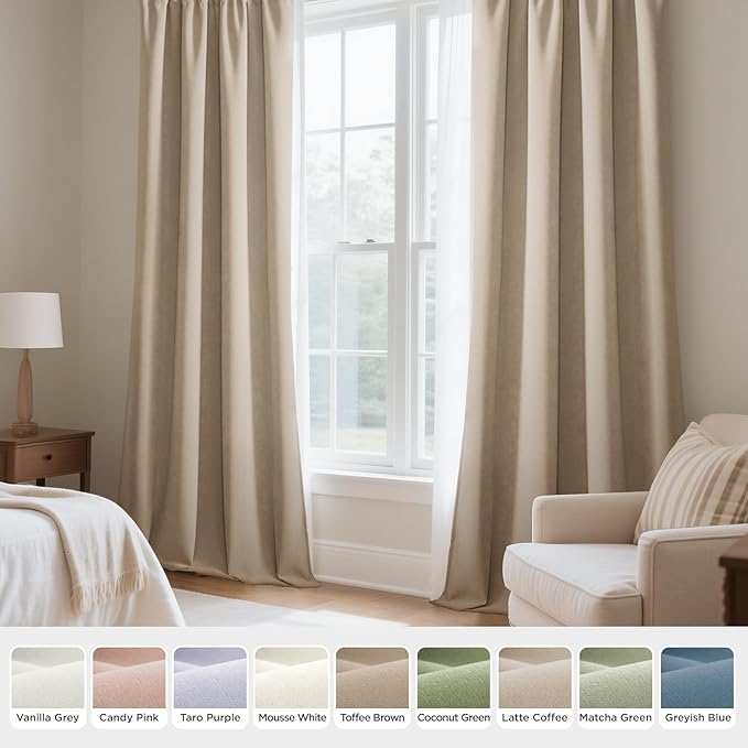 Joydeco Latte Coffee Velvet Curtains 96 Inches 2 Panels, Luxury Thermal Insulated Soft Curtains for Bedroom & Living Room, Room Darkening Velvet Drapes, Rod Pocket (52W x 96L)