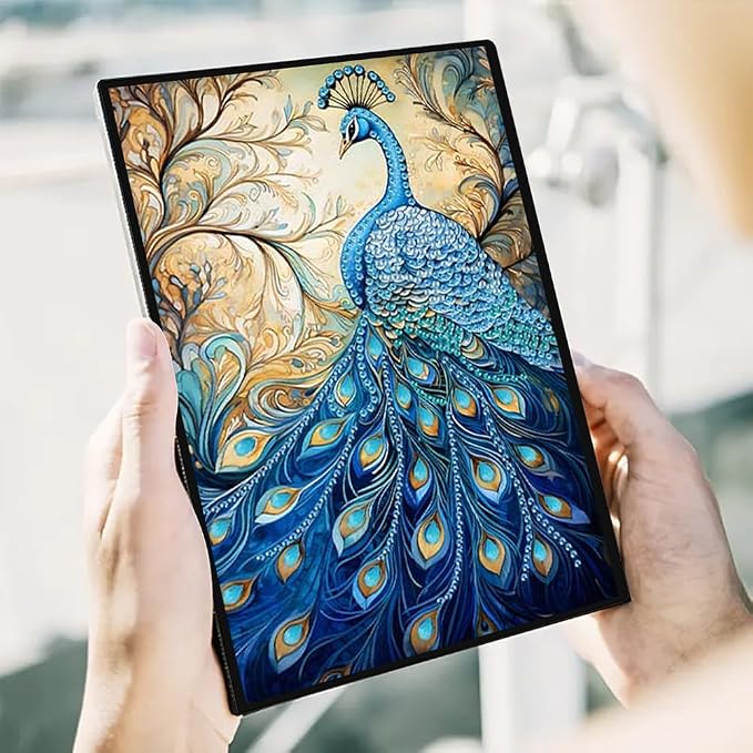 FRANDEK Pearl Painting Notebook Kit, Blue Peacock A5 DIY Journal with 50 Blank Pages, Diamond Gem Art Cover with Waterproof Canvas, Beginner Craft Set with Full Tools for Adults