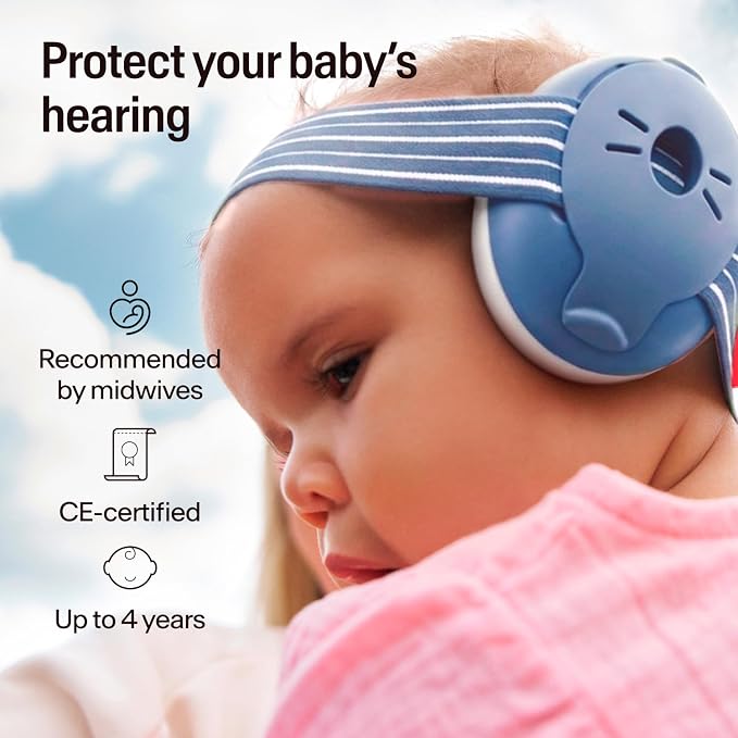 Alpine Muffy Baby Ear Protection for Babies and Toddlers up to 36 Months - CE & ANSI Certified - Noise Reduction Earmuffs - Comfortable Baby Headphones Against Hearing Damage & Improves Sleep - Denim