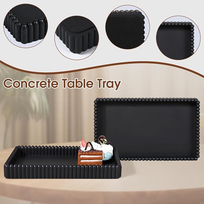 Rectangular Tray for Coffee Table,Modern Decorative Tray,Black Concrete Trays,Home Dining Centerpiece Decor,Decorative Trays for Dining Table,Living Room,Kitchen,Counter