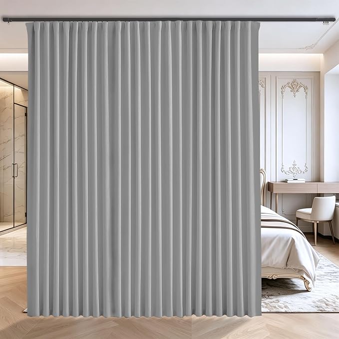 Floor to Ceiling Curtains for Wall Ceiling Mount Track - Blackout Hanging Room Divider Curtains for Ceiling Track System or Rod with Hooks - Room partition Extra Wide Curtain, 1 Panel
