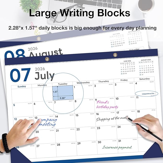 2026-2027 Desk Calendar - 18 Month Desk Calendar 2026-2027, Jul 2026 - Dec 2027, 17" x 12", Large Monthly Desktop Calendar with Daily Blocks, Thick Paper, Corner Protectors - (2 Stickers Included)