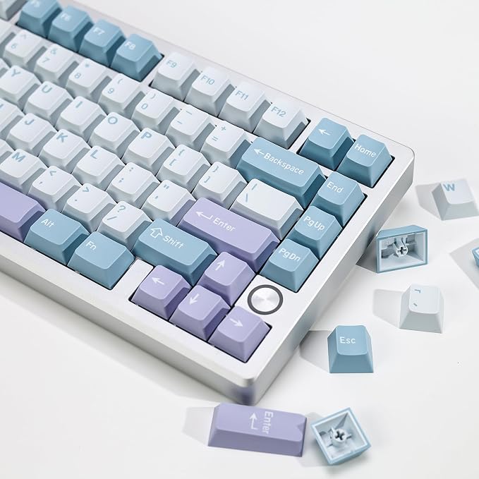 Illusion PBT Double Shot Keycap Set,174 Keys Cute Blue Custom Key Cap Keycaps 70 Percent Cherry Profile Keycaps for 61/64/68/84/87/100/104/108 Mechanical Keyboard