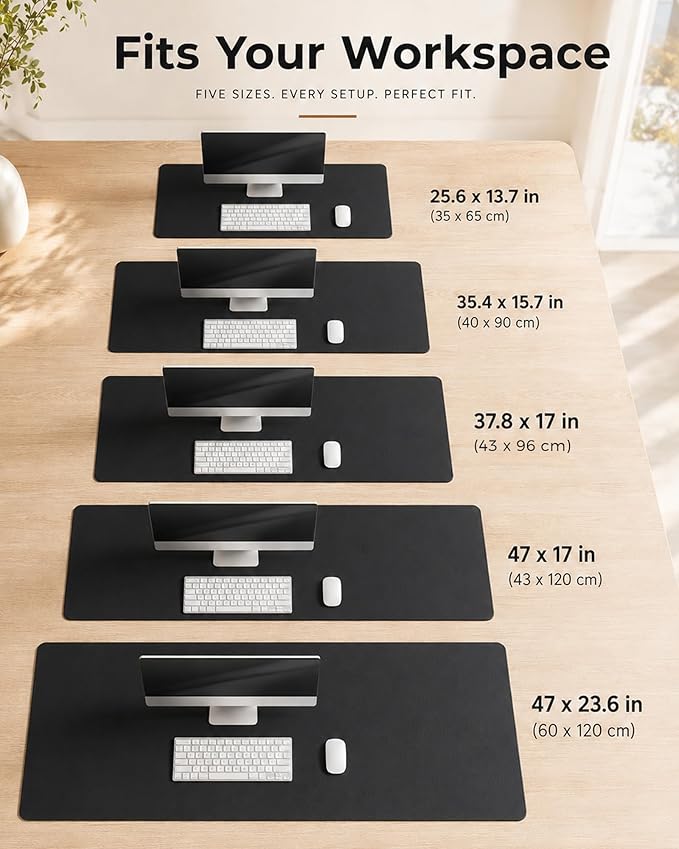 Aothia Dual-Sided Desk Pad - 25.6x13.7 inches Leather Desk Mat, Natural Cork Desk Pad Protector, Large Mouse Pad for Desk, Waterproof Desk Blotter Pad, Desk Writing Pad for Office Work/Home, Black